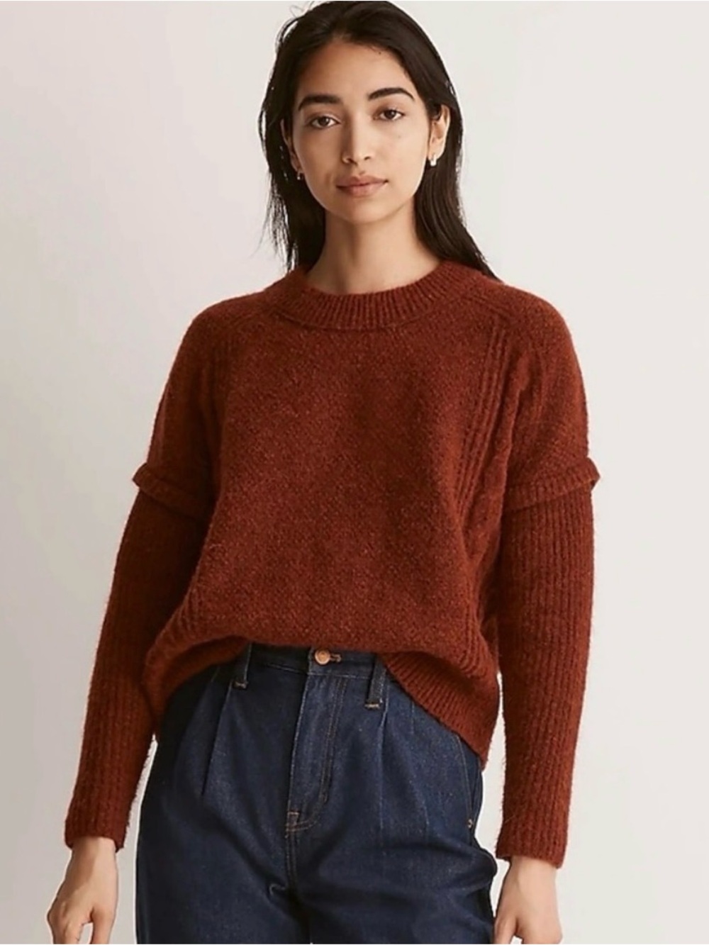 madewell cable havener pullover Cozy sweater Crewneck burnt‎  Rust wool Alpaca M